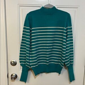 Umgee Teal and White Striped Sweater